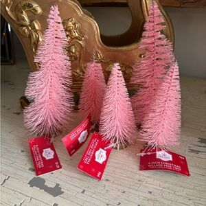 New Pink Flocked Bottle Brush Christmas Tree set of 5